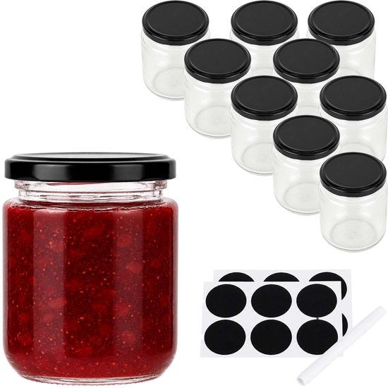 Merkloos Relaxdays Weckpotten - set van 10 - 200 ml - met etiketten en krijtje - glas