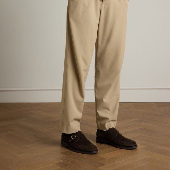 Manfield - Heren - Donkerbruine suède gespschoenen - Maat 46