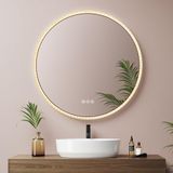 EMKE Ronde badkamerspiegel met rond licht, 60 cm, ronde led-spiegel met aanraakschakelaar, anti-condens, geheugenfunctie, driekleurig licht, dimbaar, zwart