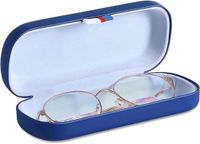 Merkloos / Sans marque Moko Hardcase brillenkoker, PU lederen brillenetui, krasbestendige draagbare brillenbox met reinigingsdoek, harde schaal, etui, brillenorganizer, brillenopslag voor zonnebril leesbril - Blauw
