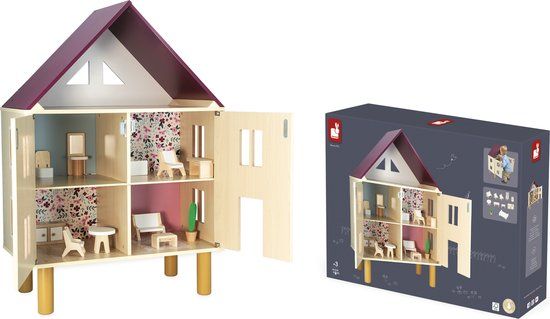 Janod Twist - Doll's House - Houten Poppenhuis Met Drie Verdiepingen - Geschikt Vanaf 3 Jaar