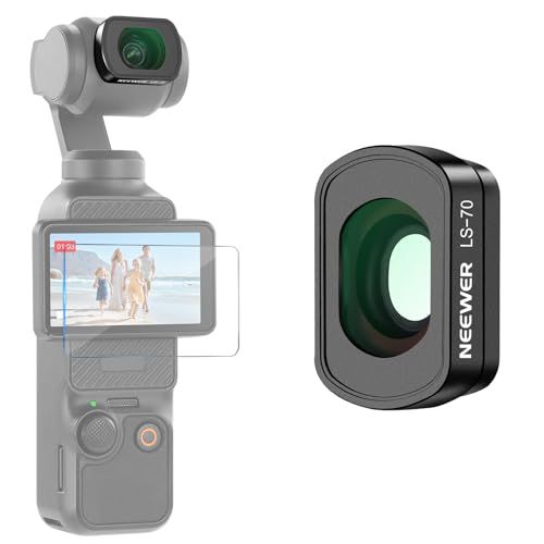 NEEWER Groothoeklens 0,72X FOV 112° compatibel met DJI Osmo Pocket 3 Creator Combo accessoires, asferische lens Action Cam meerlaags magnetisch met metalen frame, 1 displaybescherming, LS-70