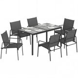Outsunny Patio Dining Set - Verzinkt staal, Kunststof - 150L x 80B x 74H cm - Zwart