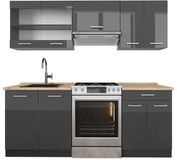 Vicco R-Line Complete keukeneenheid – 200 cm, WB Eik Antraciet hoogglans/antraciet