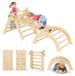 Montessori structure d'escalade en bois - 7-en-1 - Arche d'escalade, échelle triangulaire et toboggan - Hauteur et angle réglables - Pliable, capacité de charge 50 kg - Jaune clair