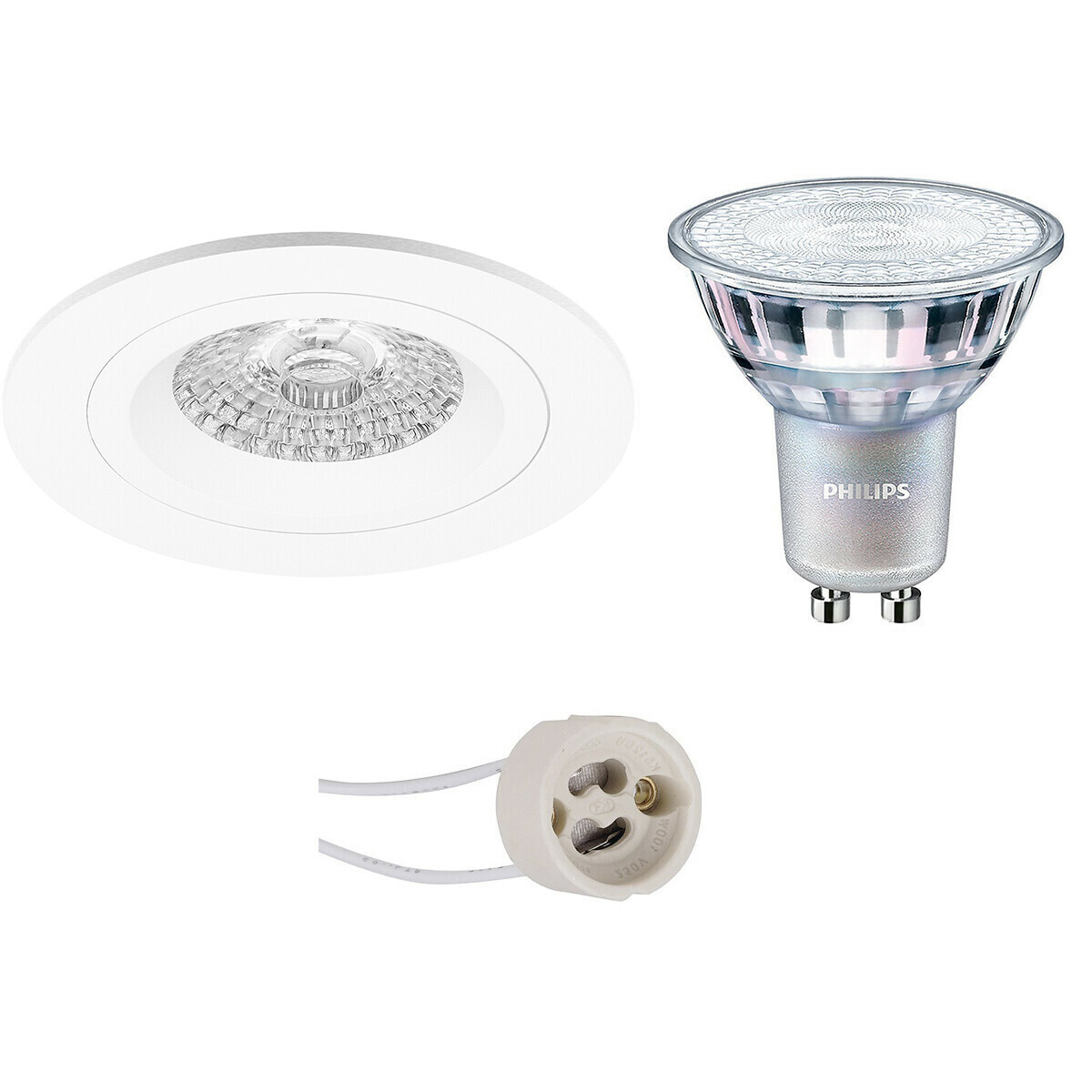 BES LED LED Spot Set - Pragmi Rodos Pro - GU10 Fitting - Inbouw Rond - Mat Wit - Ø93mm - Philips - MASTER 927 36D VLE - 4.9W - Warm Wit 2200K-2700K - DimTone Dimbaar