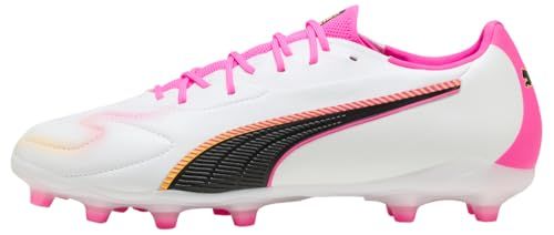 PUMA Unisex King 20 Match FG/AG voetbalschoen, wit-gif roze-helder aqua, 9 UK, Puma Wit Poison Roze Helder Aqua, 43 EU