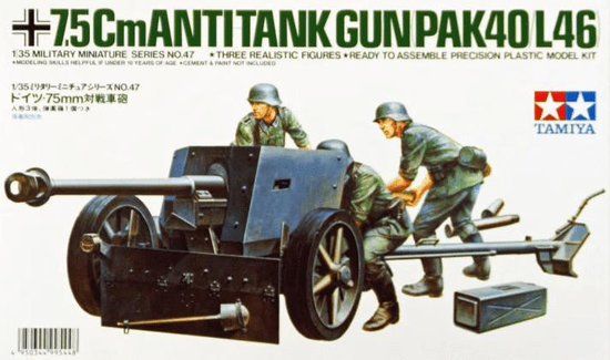 Tamiya Modelbouwpakket Militaire voertuigen - 35047 German 7,5cm Anti Tank Gun(PAK) with 3 Figures Plastic - 1:35 - Modelbouw