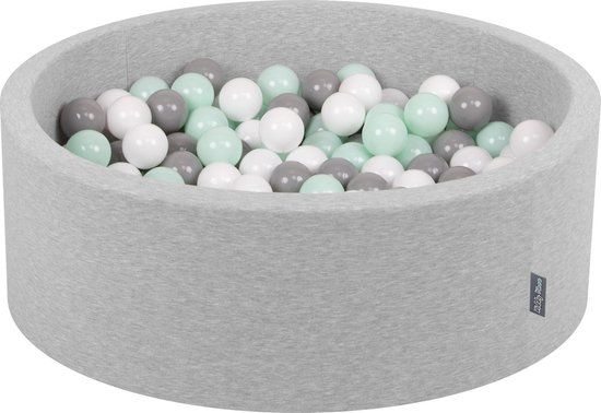 KiddyMoon Ballenbad Voor Baby's met 300 kleurrijke ballen ∅7cm 90x30cm - Lichtgrijs: Wit, Grijs, Mint
