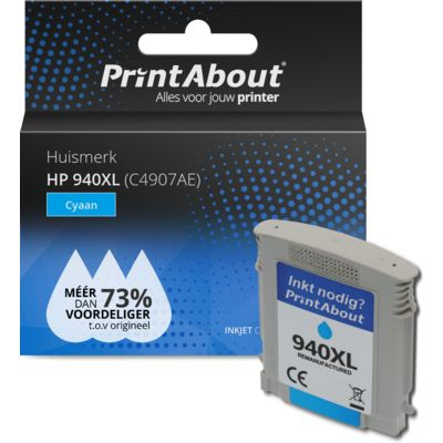 PrintAbout Huismerk HP 940XL (C4907AE) Inktcartridge Cyaan Hoge capaciteit