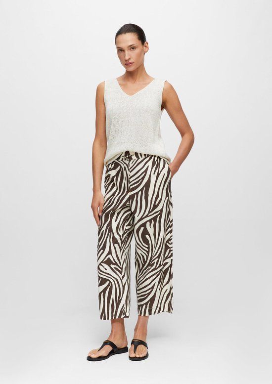 s.Oliver BLACK LABEL s.Oliver Broek met zebraprint en linnen - crème