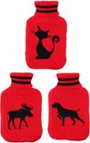 Merkloos / Sans marque Lifetime warmwaterkruik 2L met gebreiden hoes rood