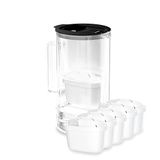 Wessper Waterfilterkan met LED-indicatorr, 2 liter, Glazen Water filter karaf, Compacte waterfilter kan met actief kool filter, 5 filterpatronen, BPA-vrij - Zwart