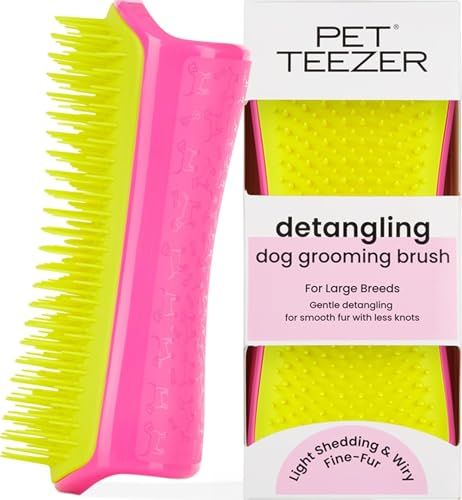 Tangle Teezer Large Pet Teezer Detangling Dog Grooming Brush - Droog of nat borstelen - de perfecte verharingsborstel voor honden - Roze en Geel