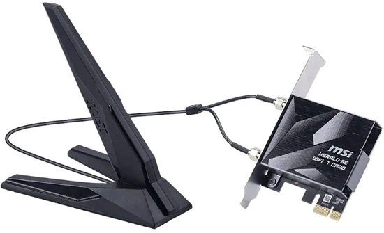 MSI Herald BE9400 PCIe WiFi 7 tri-band kaart voor desktopcomputer, Bluetooth 5.4, 6 GHz, MLO, 320 MHz, 5,8 GB/s