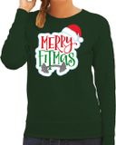 Bellatio Decorations Merry fitmas Kerst sweater / kersttrui groen voor dames - Kerstkleding / Christmas outfit M