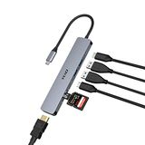 YLSCI USB C-hub, 7-in-1 USB C-adapter met 4K @30 Hz HDMI, USB C 3.0, 2 USB A 3.0, 100 W PD, 2 SD/TF-kaartlezer, compatibel met MacBook, iPad, Surface Pro 8/7, Galaxy Tab en andere type C-apparaten
