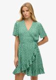 Superdry - Mini-wikkeljurk met print en korte mouwen - Dames - Jurken - floral block green - UK8-EU36