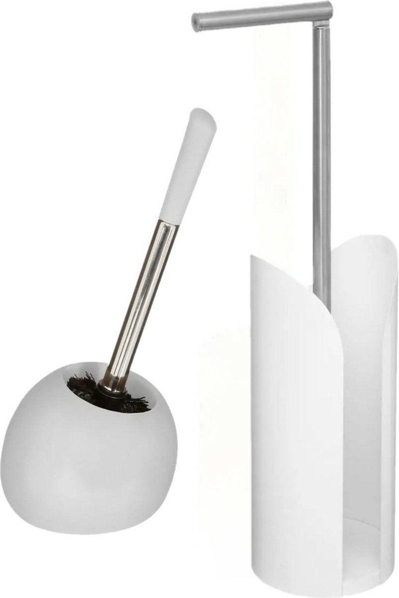 5five WC-borstel/toiletborstel met toiletrolhouder set - wit