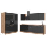Vicco Complete keukeneenheid Fame-Line, Antraciet Hoogglans/Goudkleurig Eiken, 460 cm