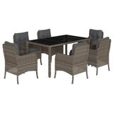 vidaXL 7-delige Tuinset met Kussens, Poly Rattan, Grijs