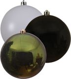 Decoris Kaemingk B.V. Kerstversieringen set van 6x grote kunststof kerstballen groen-wit-zwart 14 cm glans