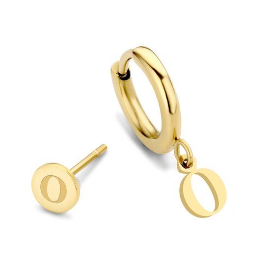 CO88 Collection Alphabet Letter O Earrings - Gold Plated Stainless Steel - 6mm and 12mm