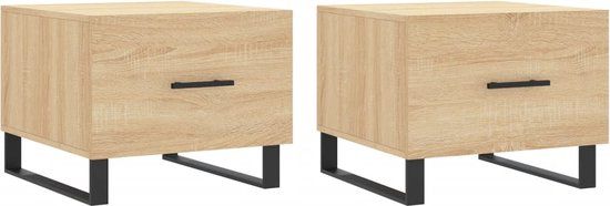 vidaXL Salontafels - Set van 2 - 50x50x40 cm - Bewerkt hout - Sonoma eikenkleurig