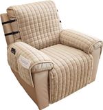 ZenithVibe Fauteuilbescherming voor relaxfauteuil, 1-persoons tv-stoel, antislip en krasbestendig met 4 opbergvakken en 2 verstelbare banden, 53 x 190 cm, beige