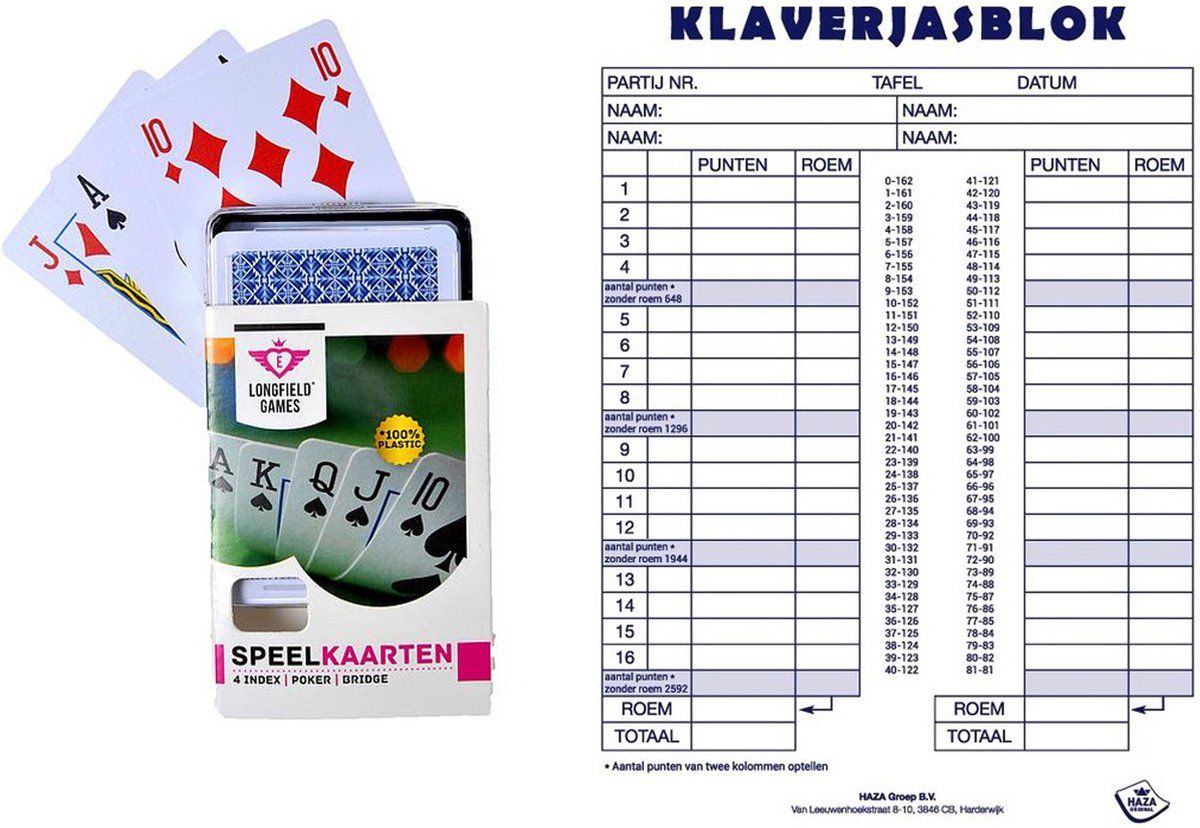 Engelhart - 2 pakjes speelkaarten met Scoreblok Klaverjassen
