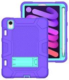 iPad Apple iPad mini6 2021 Hoes met standaard, duurzame, schokbestendig, harde hybride drielaagse beschermhoes, softshell, Apple tablet, siliconen hoes (paars + mintgroen)