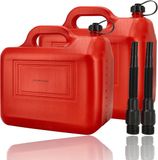Discountershop B.V. Jerrycans 20 Liter Rood - Set van 2 - Met Trechter Tuit en Vulslang