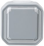 Legrand - Stopcontact met waterdichte aarding met klep Plexo 16A 250V compleet geleverd voor montage in opbouwgrijs - brochable verpakking