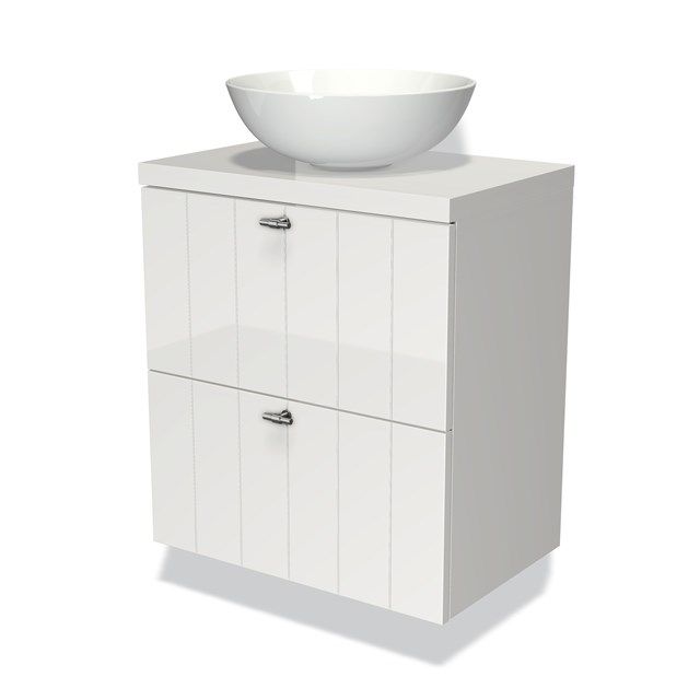 Maxaro Badkamermeubel Modulo Plato Slim 60cm Hoogglans Wit 2 Lades Lamel