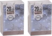 Merkloos Kerstverlichting - 2x - lichtsnoer - 20 led lampjes - helder wit - 2 meter - batterij