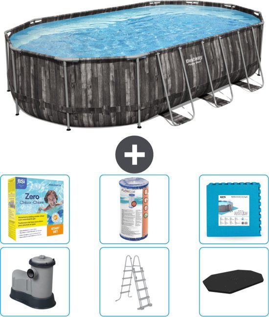 Bestway Ovaal Power Steel Zwembad - 610 x 366 x 122 cm - Grijs - Compleet Pakket