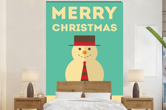 Nr1Wallpaper Behang - Fotobehang Illustratie - Sneeuwpop - Kerst - Quotes - Merry Christmas and Happy New Year - Breedte 155 cm x hoogte 240 cm