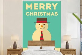 Nr1Wallpaper Behang - Fotobehang Illustratie - Sneeuwpop - Kerst - Quotes - Merry Christmas and Happy New Year - Breedte 155 cm x hoogte 240 cm