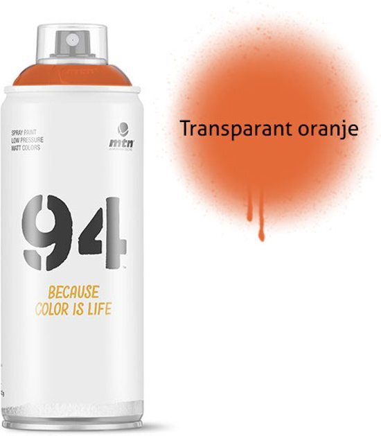 Montana-Colors 1x MTN94 spuitbus - 400ml spuitverf - Transparant oranje - Lage druk en matte afwerking - Spuitverf voor binnen en buiten gebruik voor vele doeleinden zoals klussen graffiti hobby en kunst