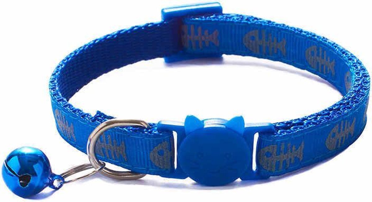 DecoDuoBelle - kattenhalsband Snoppe - kattenbandje met bel - halsband kat of hond - belletje - reflecterend - veiligheidssluiting - visgraat - blauw blauw