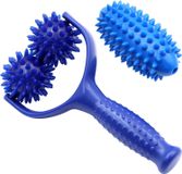 Rouleau de massage avec poignées, avec 3 boules de massage, rouleau de massage musculaire, appareil de massage anti-cellulite pour jambes, pieds, dos
