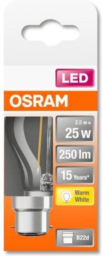OSRAM LED-lamp Bolvormig helder filament - 2.5W equivalent 25W B22 - Warm wit