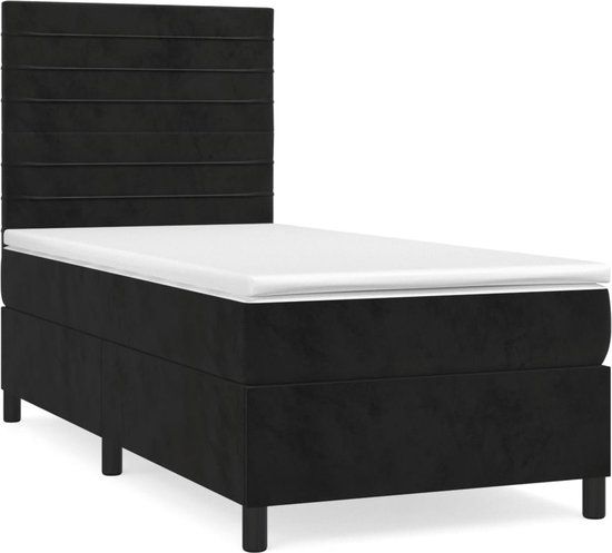 vidaXL Boxspring met matras fluweel zwart 90x200 cm