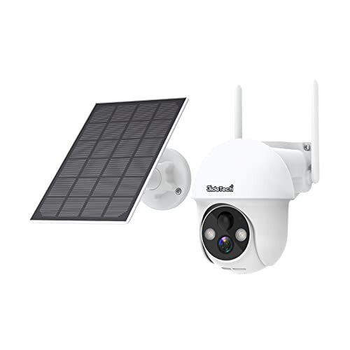 JideTech Zonnecamera Outdoor WiFi PTZ 1080P Camera met Tweeweg Audios, Oplaadbare Batterij Surveillance Draadloze Camera met PIR Bewegingsdetectie en Nachtzicht