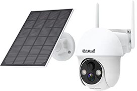 JideTech Zonnecamera Outdoor WiFi PTZ 1080P Camera met Tweeweg Audios, Oplaadbare Batterij Surveillance Draadloze Camera met PIR Bewegingsdetectie en Nachtzicht