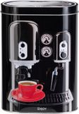 Excellent Houseware Koffie bewaarblik - metaal - retro print zwart - 13 x 8 x 19 cm