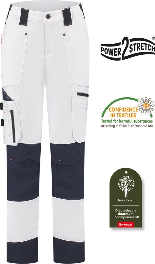 Workman 90041 STRETCH Worker P2S Dames Werkbroek Wit / Navy Maat 40