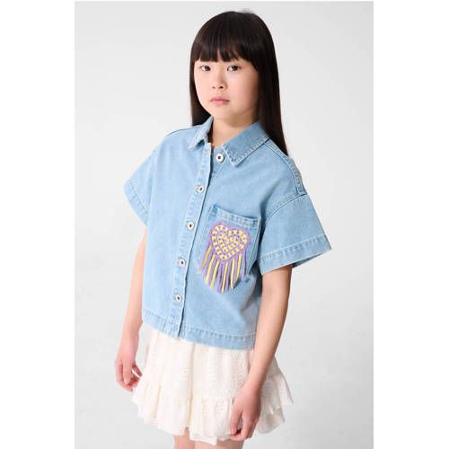 Shoeby blouse medium blue denim crochet