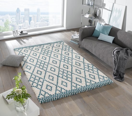 Mint rugs Geruit Vloerkleed Chess - CrÃ¨me Blauw 120 x 170 cm