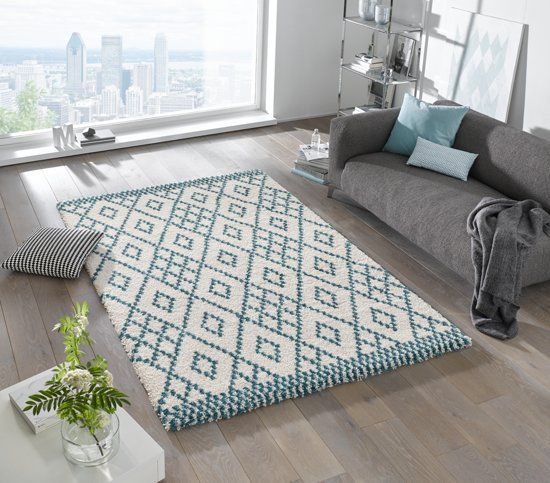 Mint rugs Geruit Vloerkleed Chess - Crème Blauw 120 x 170 cm